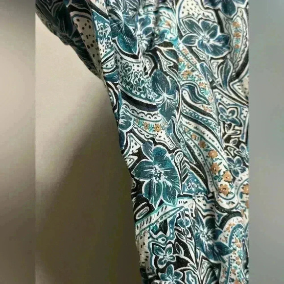 Lane Bryant Long Sleeve Peasant Top Blouse w/ Cinched Waist | Blue & Gold | 14 - Picture 6 of 12